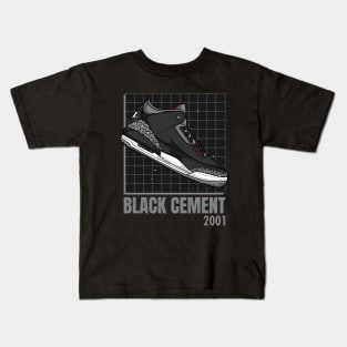 AJ 3 Black Cement Sneaker Kids T-Shirt